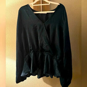 NWOT Caramela Limelush satin dark teal surplice blouse L